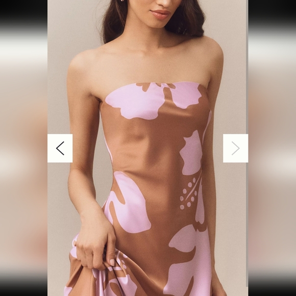 New Hutch Elegant Strapless Column Satin Brown and‎ Pink Floral Dress - Picture 3 of 6